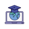 Laptop world graduation hat school learning online