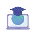 Laptop world graduation hat school learning online