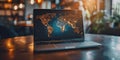 Laptop with World Map Displaying Global Connectivity. Concept Technology, Global Connectivity, Royalty Free Stock Photo