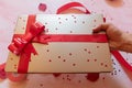 laptop wrapped with red gift bow Royalty Free Stock Photo