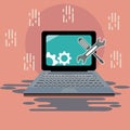 Laptop with wrench and screwdriver on screen computer. Repair service concept vector illustration Royalty Free Stock Photo