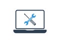 Laptop with wrench and screwdriver on screen. Computer repair service, technical support. Flat design. Vector illustration Royalty Free Stock Photo