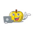 With laptop yellow apple the slices cartoon shape