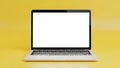 Laptop on yellow background, front view Royalty Free Stock Photo