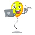 With laptop yellow balloon cartoon in shape illustration