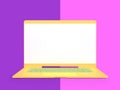 Laptop yellow color with blank screen isolated mock up