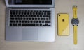 Yellow manager`s office devices Royalty Free Stock Photo