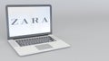 Laptop with Zara logo. Computer technology conceptual editorial 3D rendering