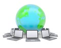 Laptops around the planet earth Royalty Free Stock Photo