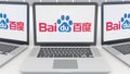 Laptops with Baidu logo on the screen. Computer technology conceptual editorial 3D rendering