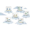 Laptops in the Clouds with Test Modules and Graphical User Interfaces Royalty Free Stock Photo