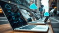 Laptops connected to the cloud. Modern technology and network collaboration visualized Royalty Free Stock Photo