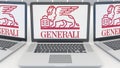 Laptops with Generali Group logo on the screen. Computer technology conceptual editorial 3D rendering