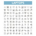 Laptops icons, line symbols, web signs, vector set, isolated illustration