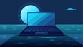 The laptops keyboard glows in the moonlight casting an otherworldly reflection on the surface of the ocean.. Vector Royalty Free Stock Photo