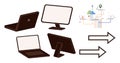 Computers, Laptops, and Cloud Network Connected by Digital Arrows for Data Sharing and Technology Concept Royalty Free Stock Photo