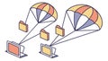 Laptops Receiving Data via Parachutes Cloud Computing Vector, vector design Generative AI Royalty Free Stock Photo