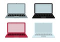 4 laptops - white, gray, black and red, front view, on a white isolated background. Vector illustration