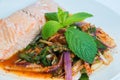 Larb Salmon on a Plate