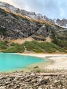 Larch trees on the snow capped mountains at Lake Louise Royalty Free Stock Photo