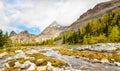 Yukness Mountain on Moor Lakes at Lake O`Hara in Canadian Rockies