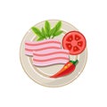 Lard, Pepper and Tomato Served Food. Vector