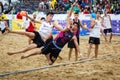 LAREDO, SPAIN - JULY 31: Unidentified, BM Playa Mar Menor, player launches to goal in the Spain handball Championship celebrated i