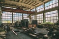 Large abandoned factory inside interior