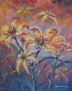 Large abstract flowers, oil painting