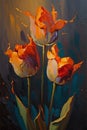 Large Abstract tulips Flowers , Heavy Texture, oil on canvas, palette knife painting