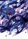 Large abstract watercolor background. Vivid blue and purple freehand brush stains, dots and spots in solid texture on grainy white Royalty Free Stock Photo