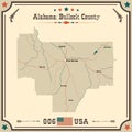 Vintage map of Bullock county in Alabama, USA.