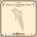 Vintage map of City and Borough of Sitka in Alaska, USA.