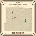 Vintage map of Drew County in Arkansas, USA. Royalty Free Stock Photo