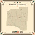 Vintage map of Grant County in Arkansas, USA. Royalty Free Stock Photo