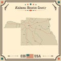 Vintage map of Houston county in Alabama, USA. Royalty Free Stock Photo
