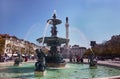 Large and Active Fountain in Rossio Square in Lisbon Portugal