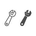 Large adjustable wrench line and solid icon, labour day concept, metal wrench for loosening bolts sign on white Royalty Free Stock Photo