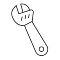 Large adjustable wrench thin line icon, labour day concept, metal wrench for loosening bolts sign on white background Royalty Free Stock Photo