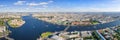 Large aerial panoramic view of Neva river in Saint Petersburg, Russia with many landmarks Royalty Free Stock Photo