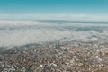 Large aerial view of city of Dornbirn in Austria in the morning fog