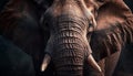 Large African elephant close up, focus on tusk generated by AI Royalty Free Stock Photo