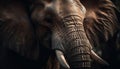 Large African elephant close up, focus on wrinkled trunk and tusk generated by AI Royalty Free Stock Photo
