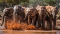 Large African elephant herd in tropical rainforest generated by AI