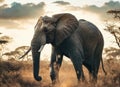 Large African elephant in the african savannah Royalty Free Stock Photo