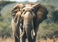 Large African elephant in the african savannah Royalty Free Stock Photo