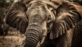 Large African elephant walking in tranquil savannah, close up portrait generated by AI Royalty Free Stock Photo