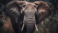 Large African elephant walking in tranquil wilderness, close up portrait generated by AI Royalty Free Stock Photo