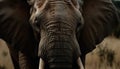 Large African elephant in the wild, close up portrait, wrinkled skin generated by AI Royalty Free Stock Photo