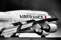 Large airplane  after landing. Close up of the wing and engines and front fuselage. Air France Boeing 747. 05/06/2012 - Paris, Royalty Free Stock Photo